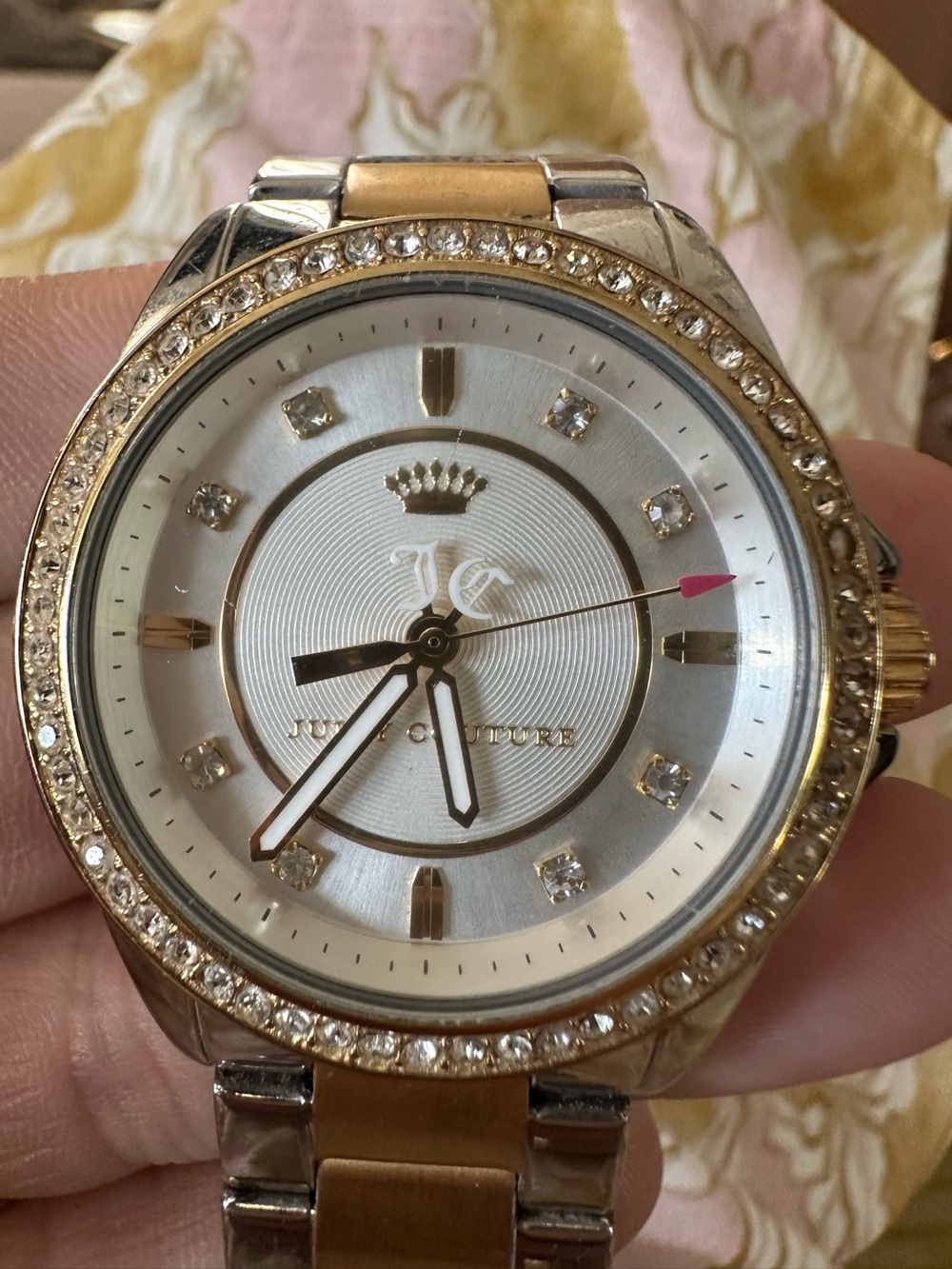 Juicy Couture Two Tone Crystal Bezel Watch Silver Gold JC Crown Needs Battery